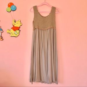 vintage 90s cottagecore neutral tan midi dress M/L
